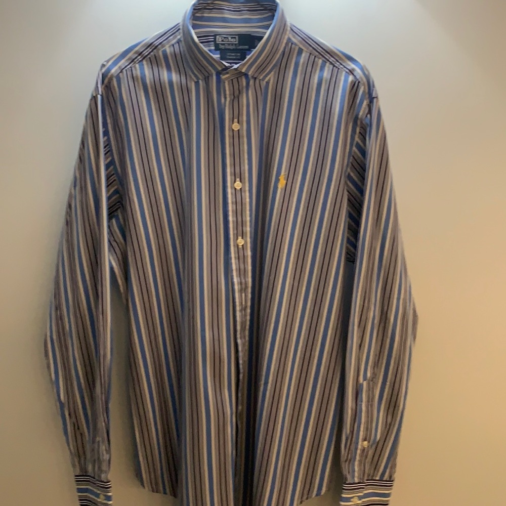 Men’s Polo by Ralph Laure blue striped dress shirt